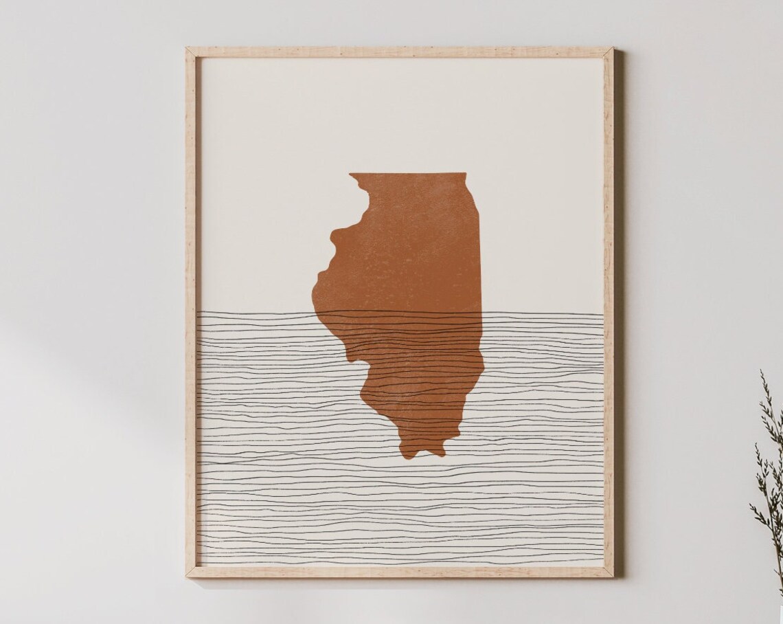 Illinois Mid Century Minimalist Abstract Map Art Print