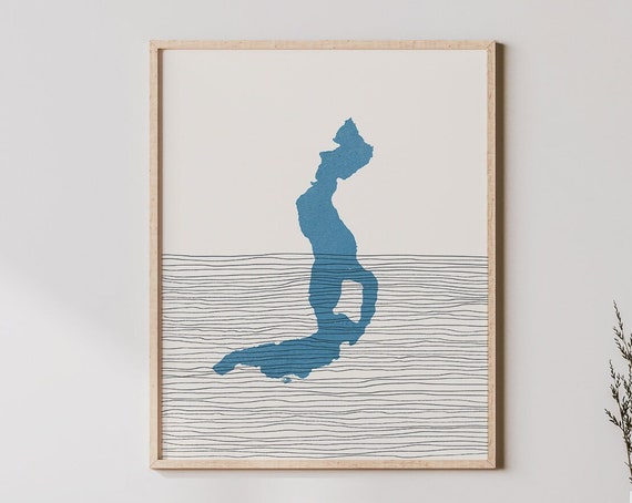 Lake Iseo Art Italy Boho Travel Poster Minimalist Print Map Artwork