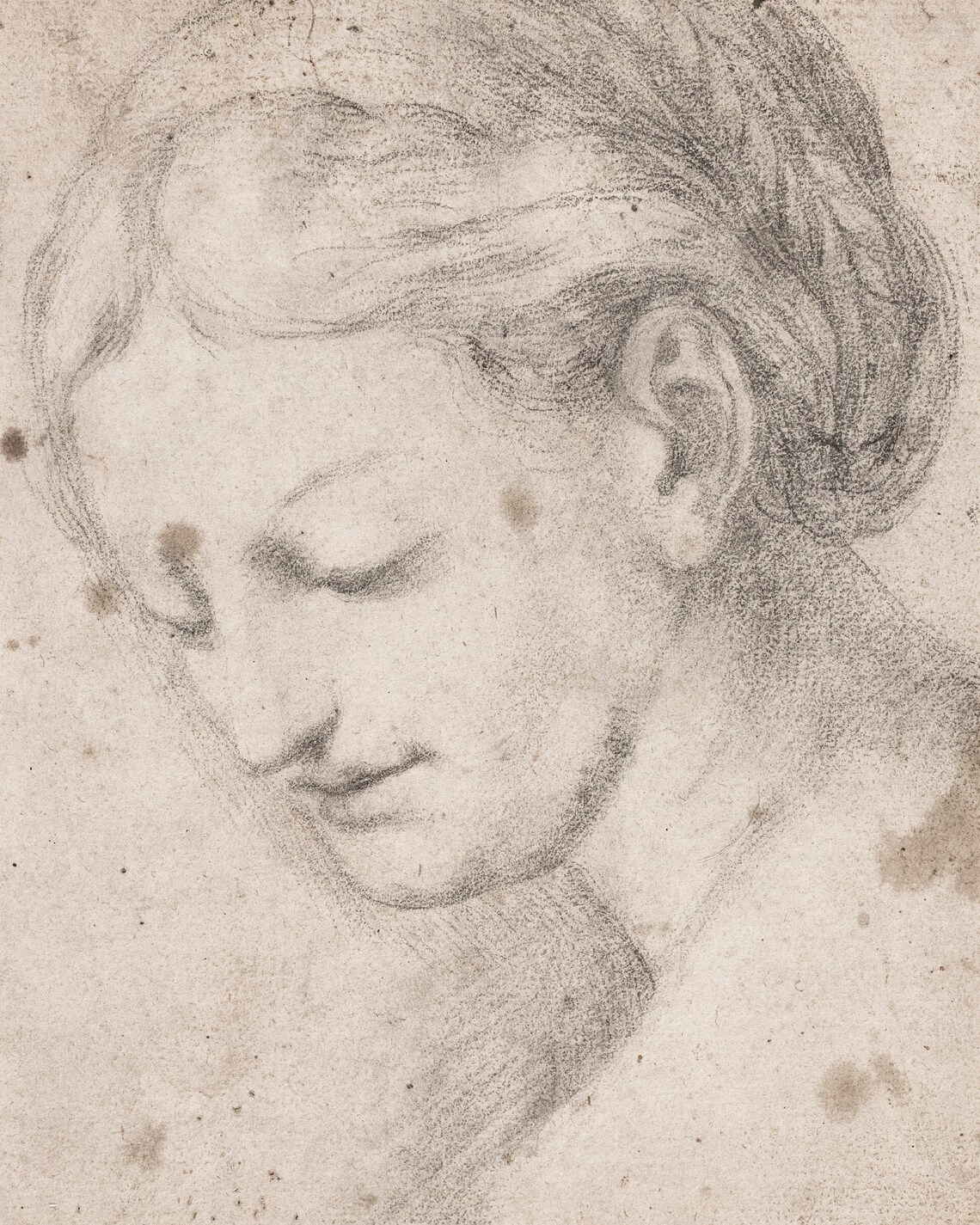 Antique Silverpoint Study of a Bowed Female Head Vintage Sketch Poster - Image 3