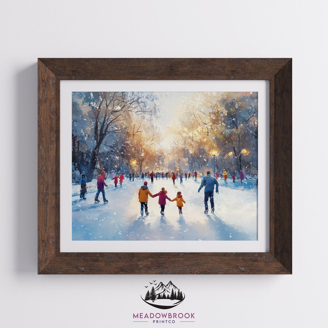 Families Ice Skating in a Winter Park, Vintage Christmas - Image 2