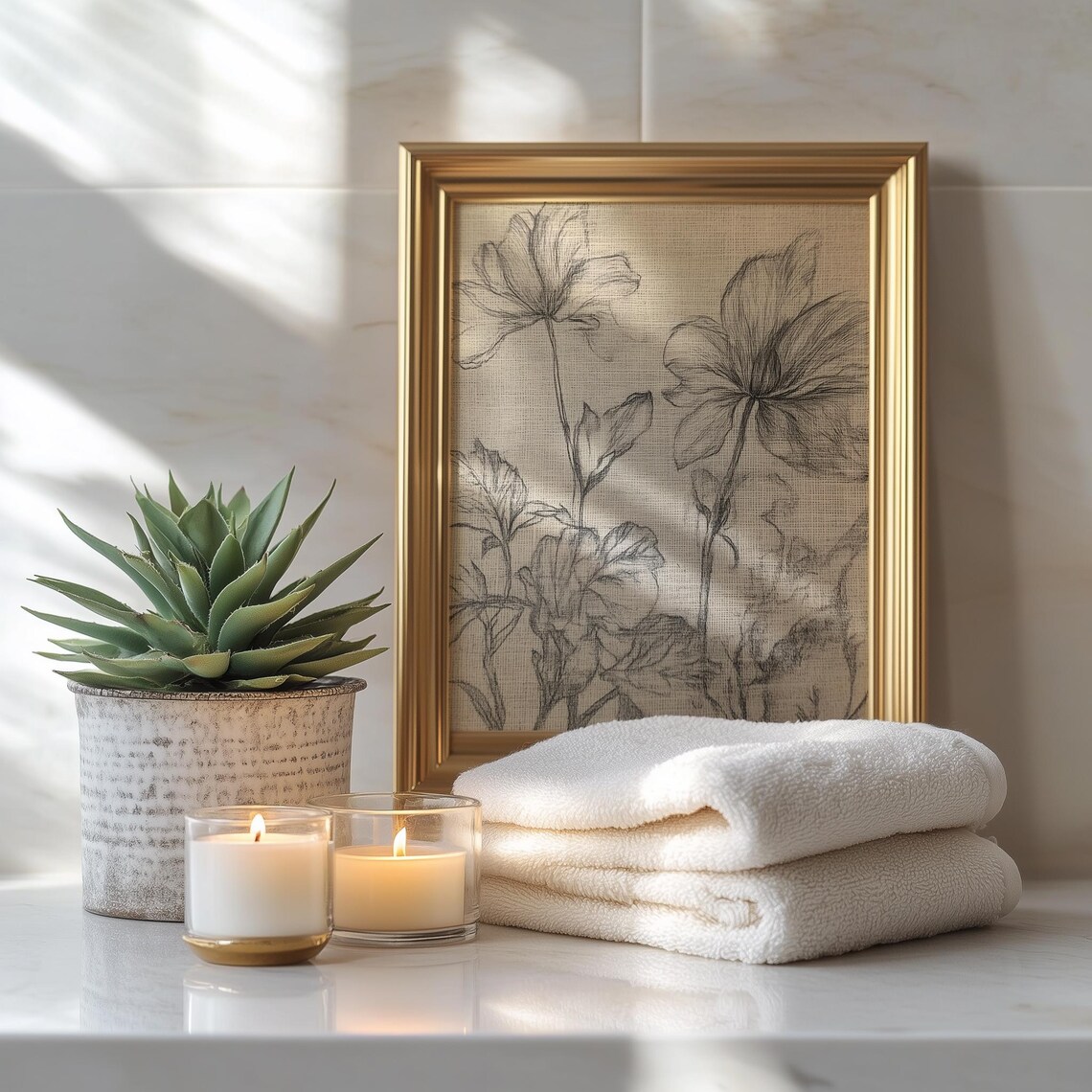 Rustic Floral Pencil Sketch Flowers, Farmhouse Decor - Image 3