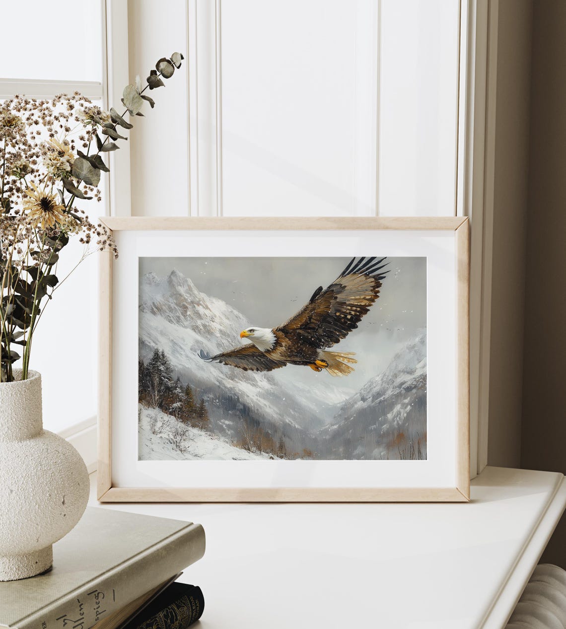 Bald Eagle Soaring Over Snowy Mountain Peaks Majestic Bird Poster - Image 3