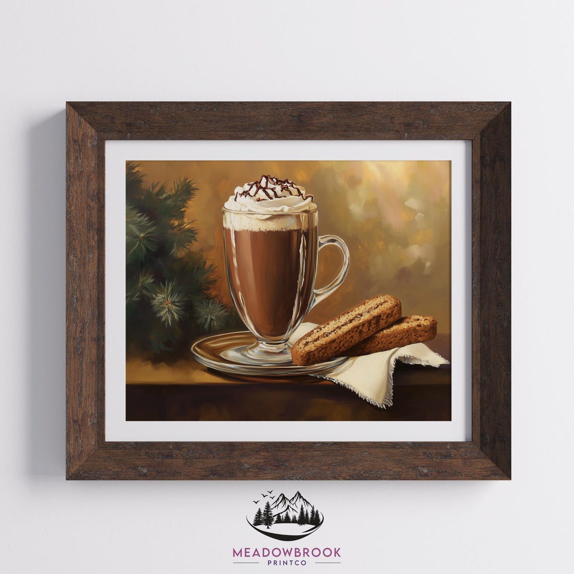 Whipped Cream Hot Chocolate Glass Mug With Biscotti Art Poster - Image 2