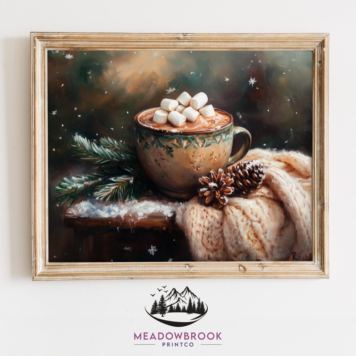 Marshmallow Hot Cocoa Mug With Knit Blanket Snowy Winter Art Poster