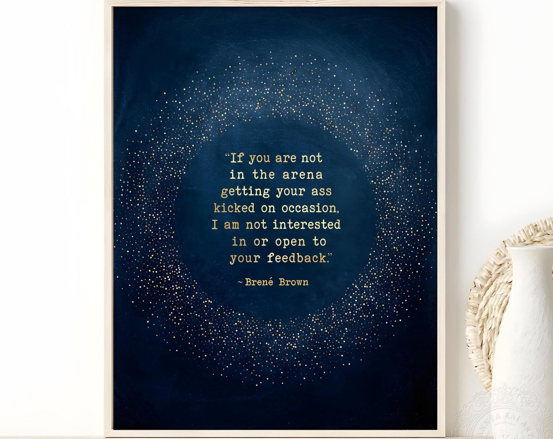 In The Arena Brene Brown Quote Navy Stardust Funny Office Wall Poster