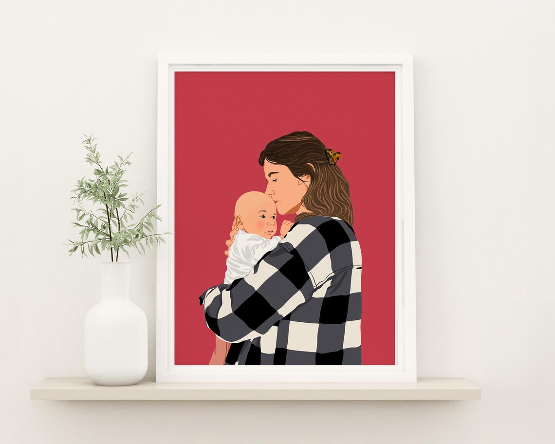 Custom Faceless Portrait, First Mother's Day Art Print