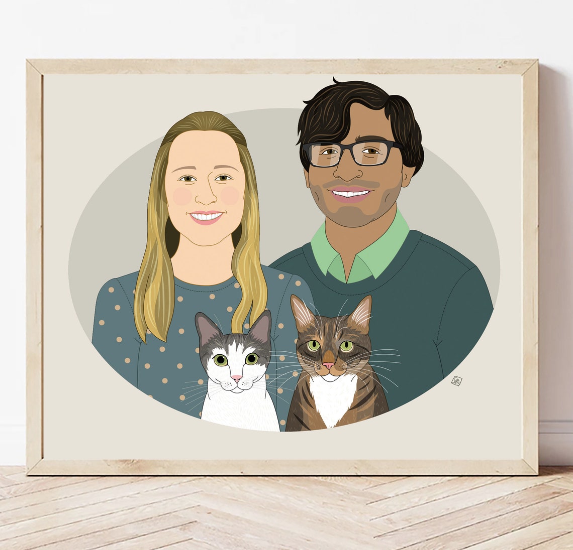 Couple With Two Dogs Custom Family Pet Portrait Illustration Poster - Image 4