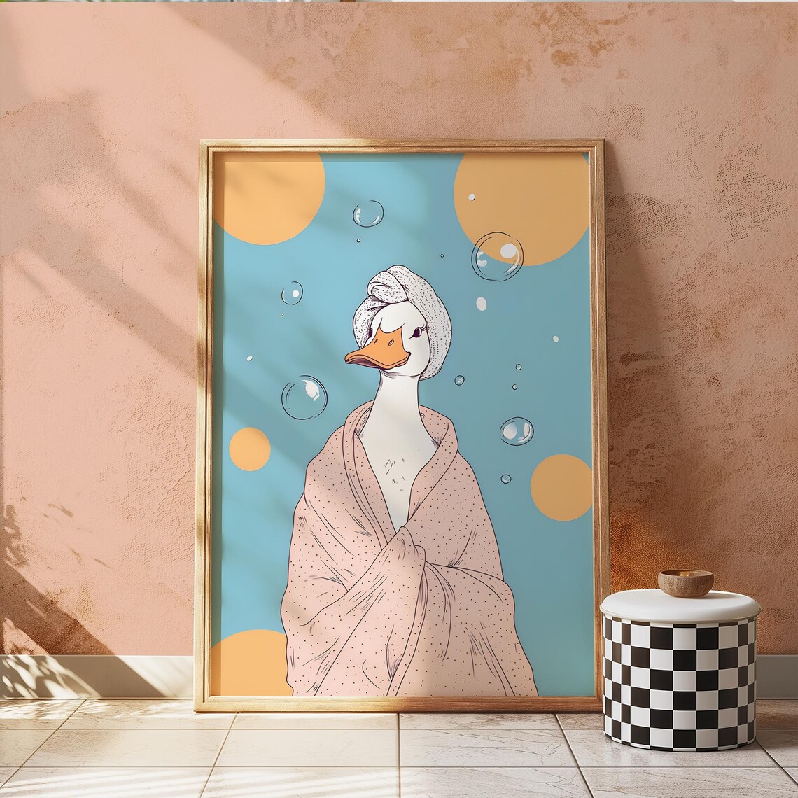Duck in Pink Bathrobe Spa Day Colorful Pop Art Bathroom Poster