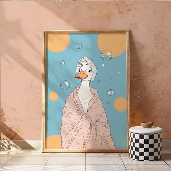 Cute Duck Print Bathroom Prints Funny Wall Art Signs Decor