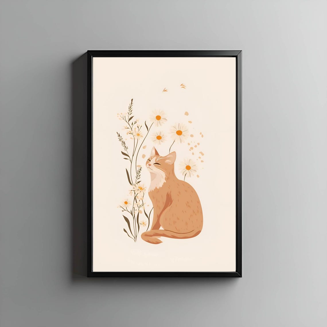 Minimalist Ginger Cat Resting Peacefully Among White Daisies Poster