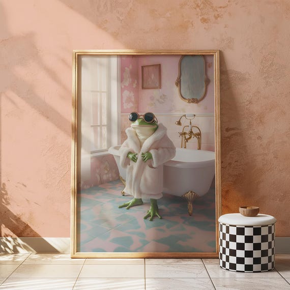 Frog Print Funny Bathroom Wall Art Poster Prints Apartment Decor Sign