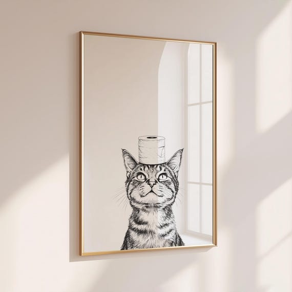 Funny Cat Bathroom Art Print, Bathroom Decor Sign