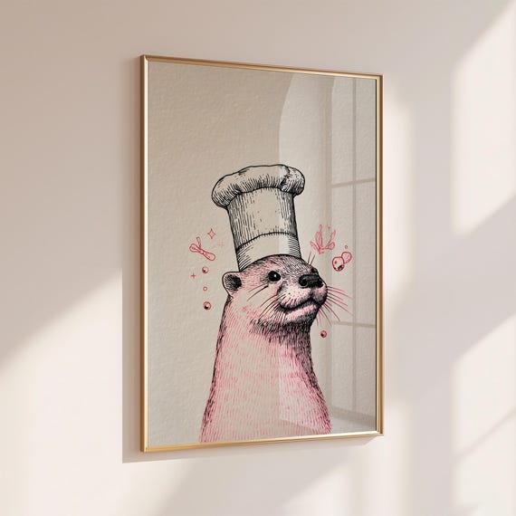 Cute Otter Kitchen Chef Wall Art Gifts Prints Food