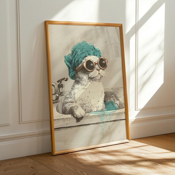 Cat Print For Bathroom Funny Wall Art Decor Sign Prints Kids Bath