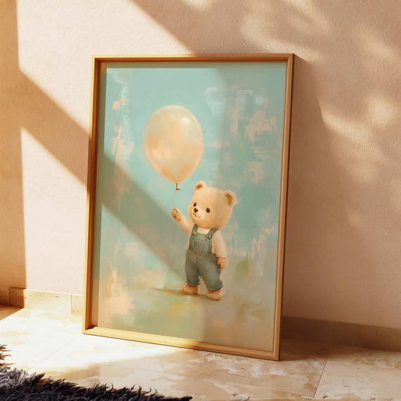 Nursery Wall Art Teddy Bear Print Cute Animal Poster Decor For Baby Room Prints And