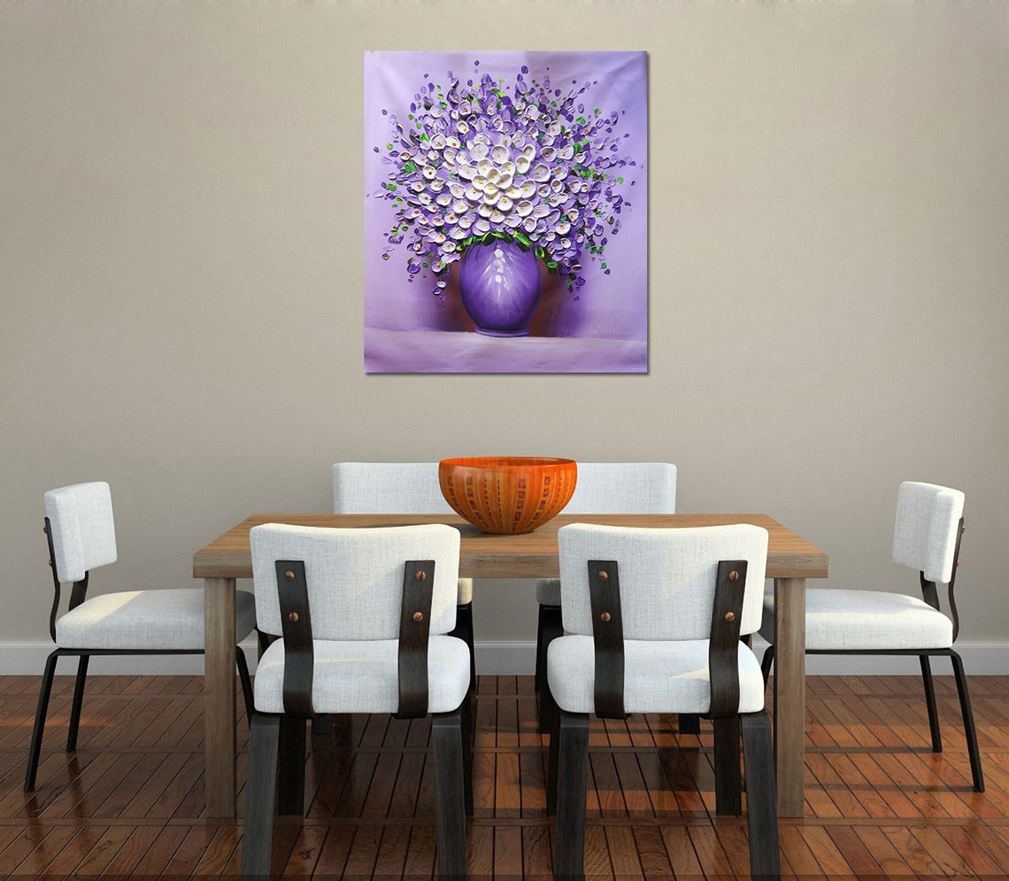 Purple Lilac Bouquet In Violet Vase Lavender Palette Knife Poster - Image 3