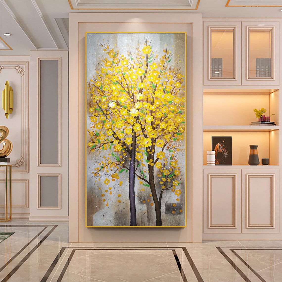 Large Art Yellow Flower Oil Painting On Living Room Wall Art Decor Texture Painting Palette Knife Painting Tree Painting Wall Decor