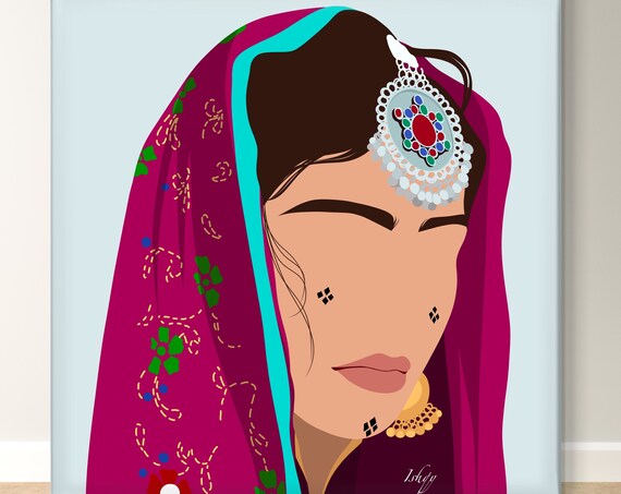 Afghan Woman Portrait in Magenta Veil and Mirror Jewelry Poster