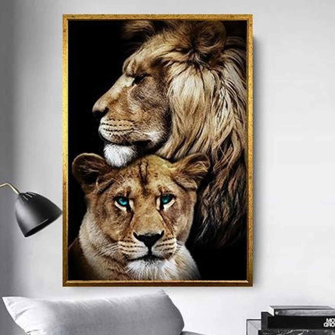 Majestic Lion Nuzzling Its Cub Tender Wildlife Portrait Poster - Image 5