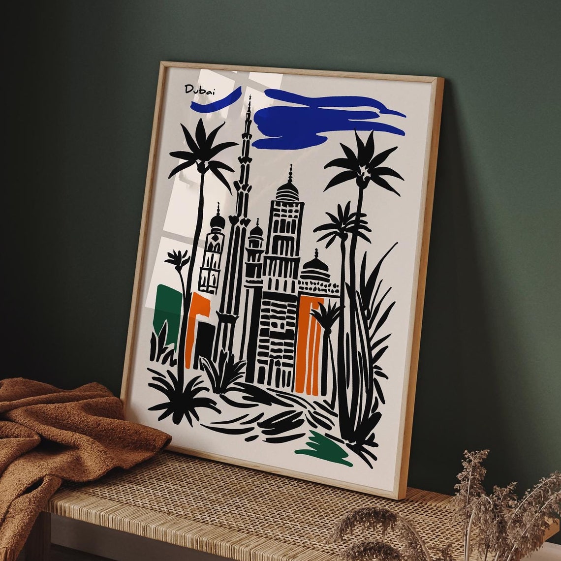 Dubai Skyline Palms Black Ink Abstract Cityscape Travel Poster - Image 6