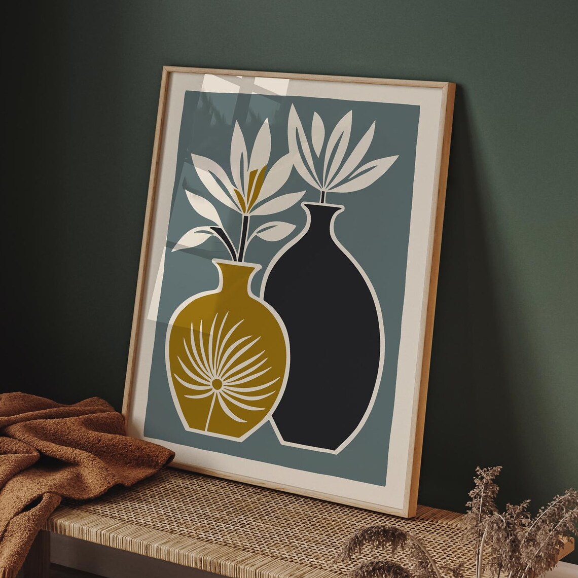 Scandinavian Minimalist Mustard and Black Vases Botanical Poster - Image 5