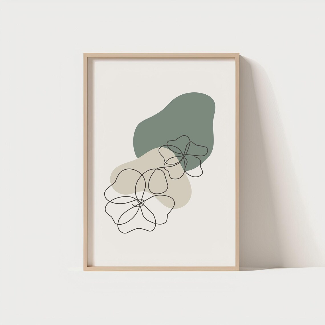 Minimalist Line Art Flower Poster Abstract Botanical Wall Neutral Green Beige Home Decor Scandinavian