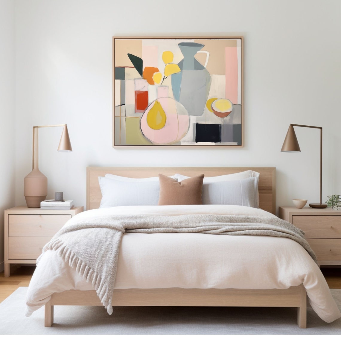 Abstract Pastel Still Life with Jug Lemons and Fruit Modern Poster - Image 2