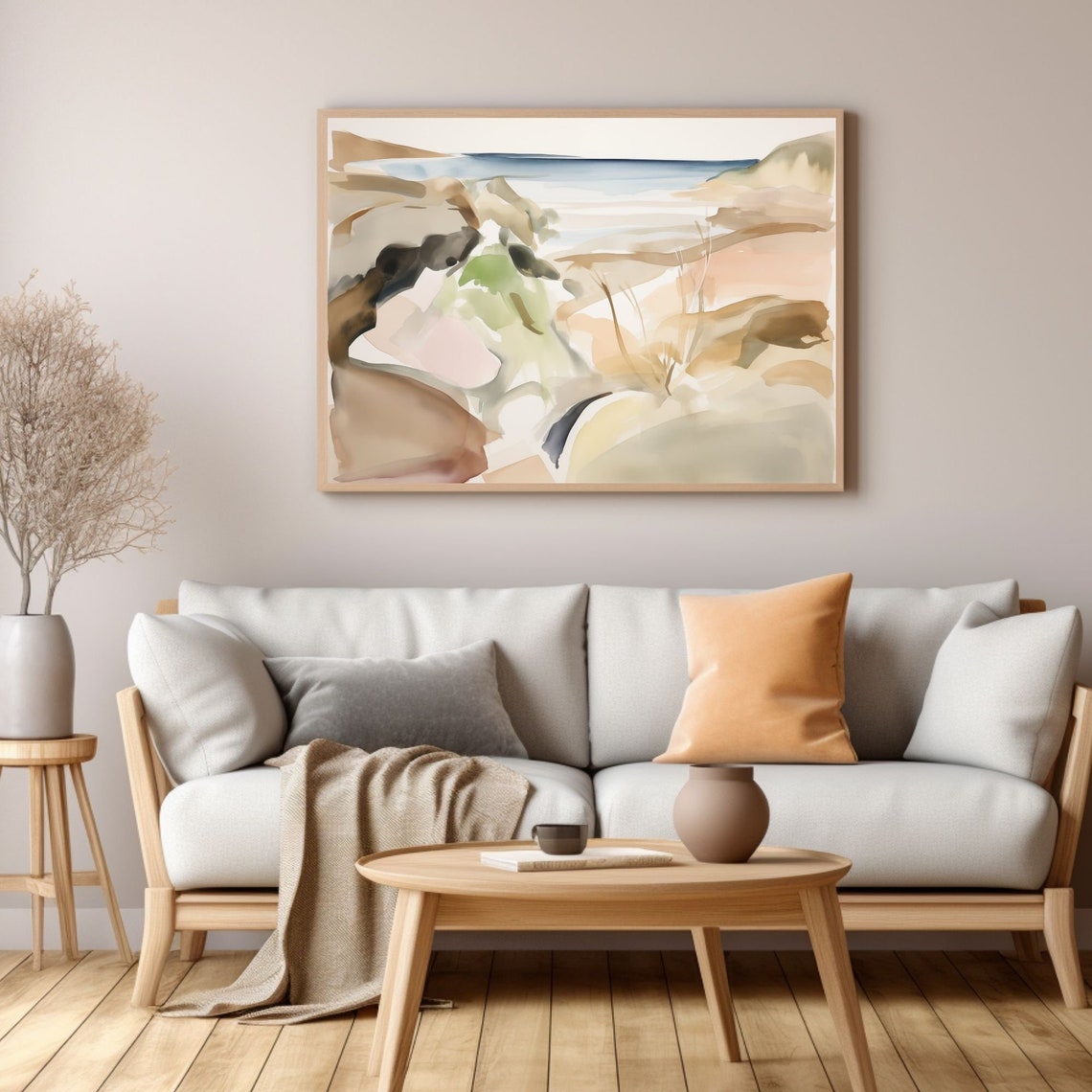 Sandy Coastal Dunes Watercolor with Distant Sea Horizon Poster - Image 3