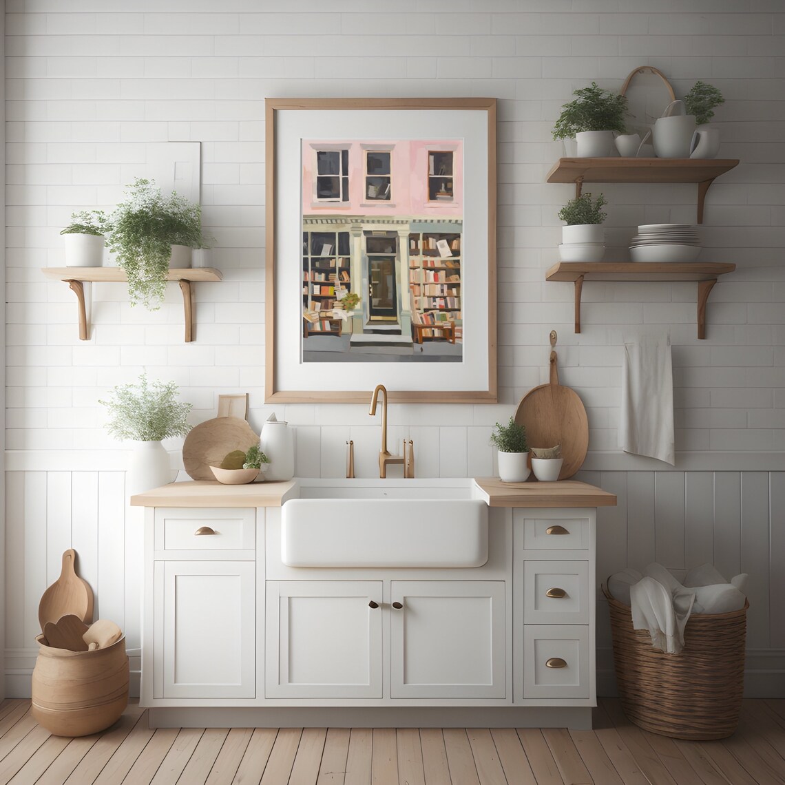 Charming Pink London Bookshop Watercolor Poster for Book Lovers - Image 2