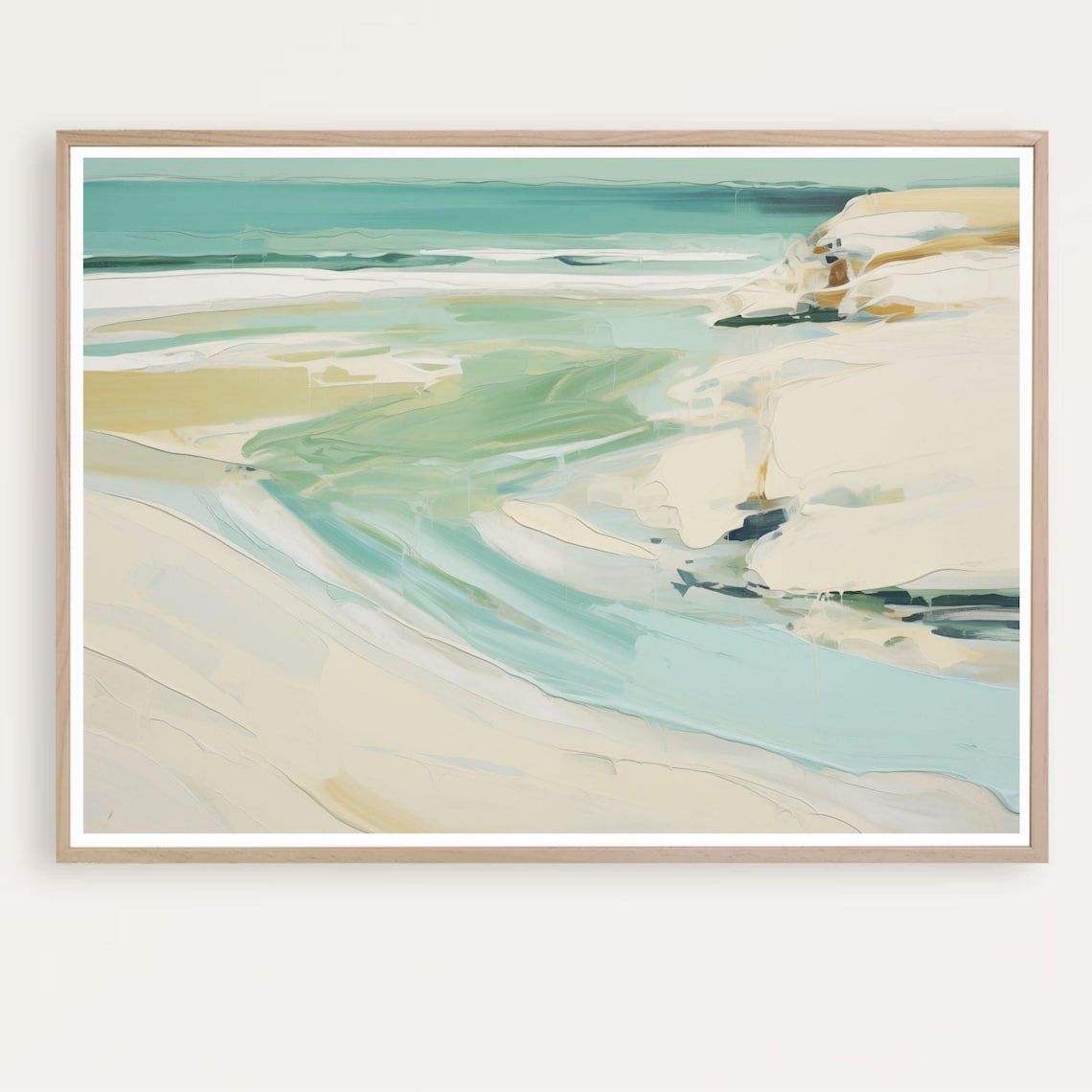 Abstract Turquoise Seascape Painting Coastal Waves Art Poster