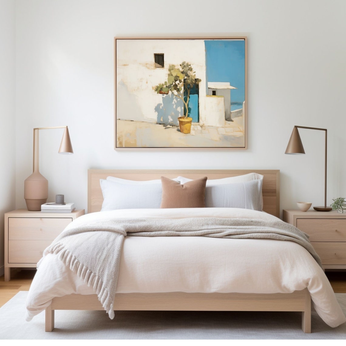 Charming Whitewashed Mediterranean House with Blue Door Poster - Image 2