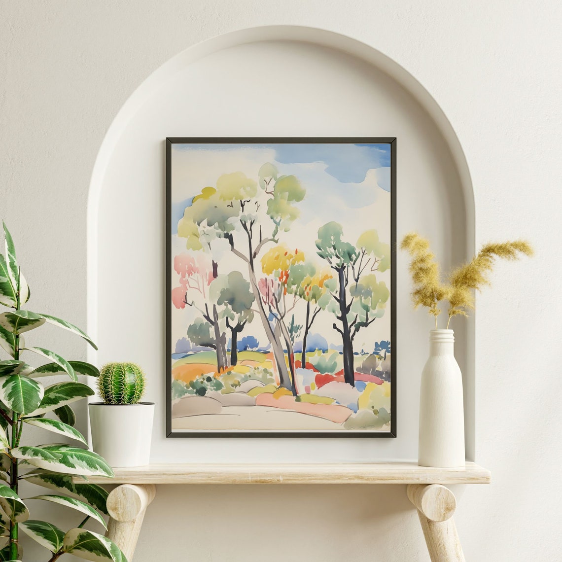 Abstract Watercolor Landscape Colorful Tree Painting Modern Art Print Instant - Image 2
