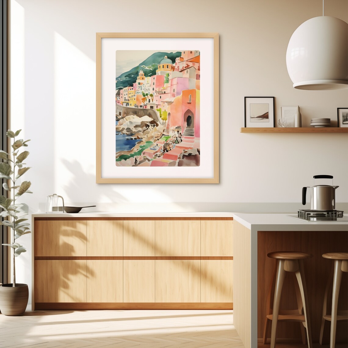 Atrani Amalfi Coast Colorful Cliffside Village Watercolor Poster - Image 3