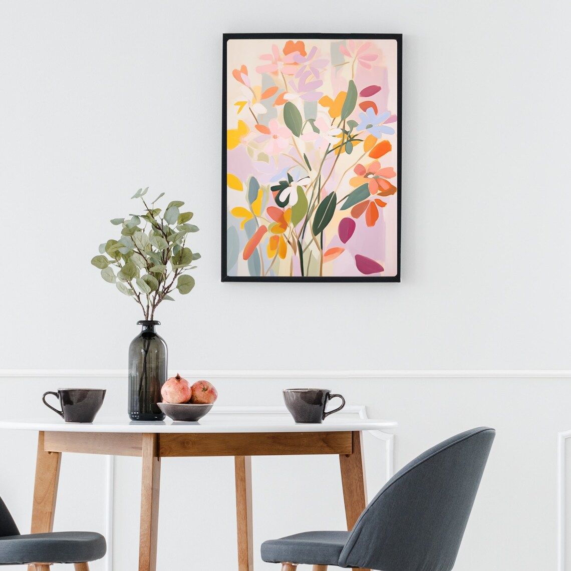 Soft Pastel Floral Stems in Peach Yellow and Blue Tones Poster - Image 3