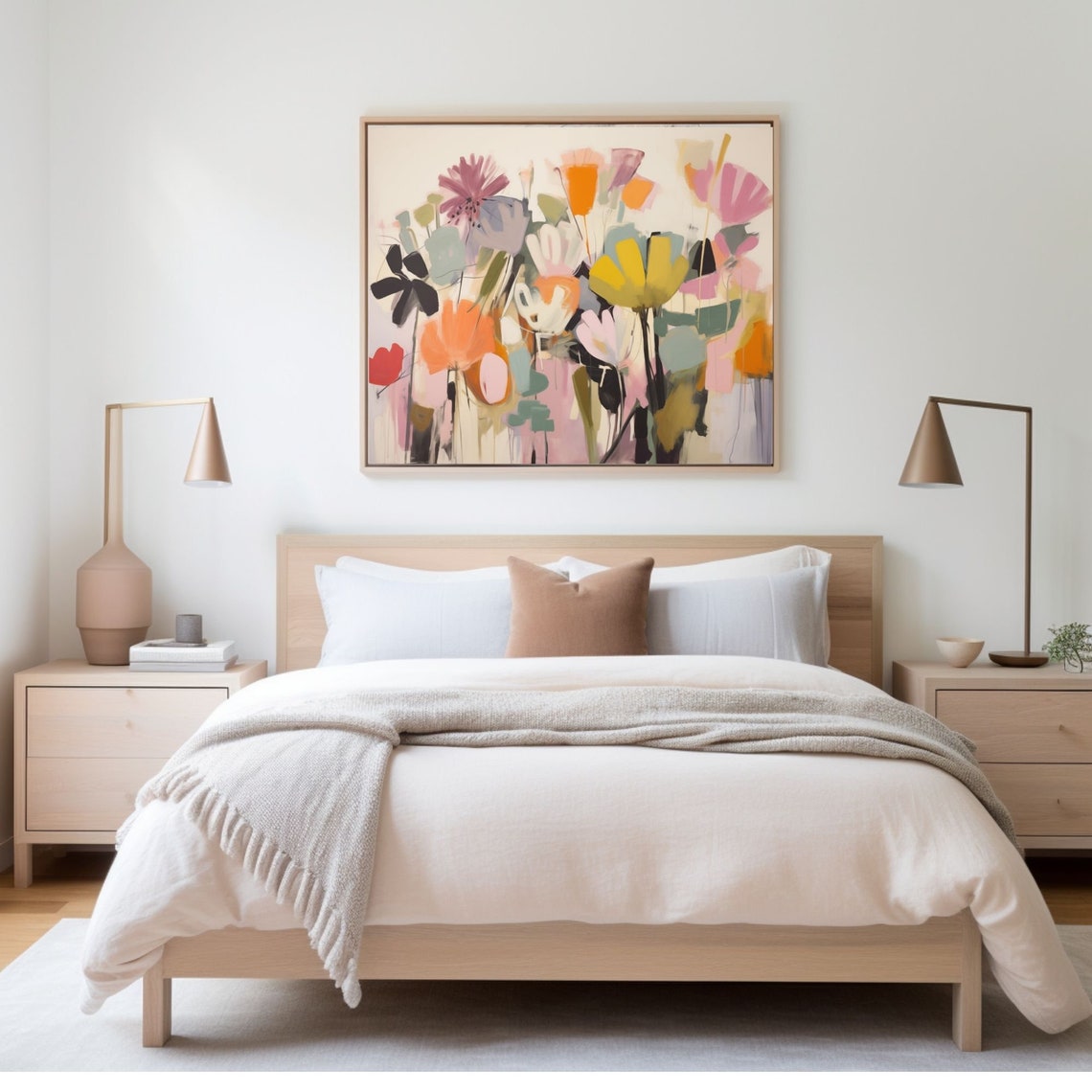 Bold Abstract Flower Garden in Pink Orange and Yellow Poster - Image 2