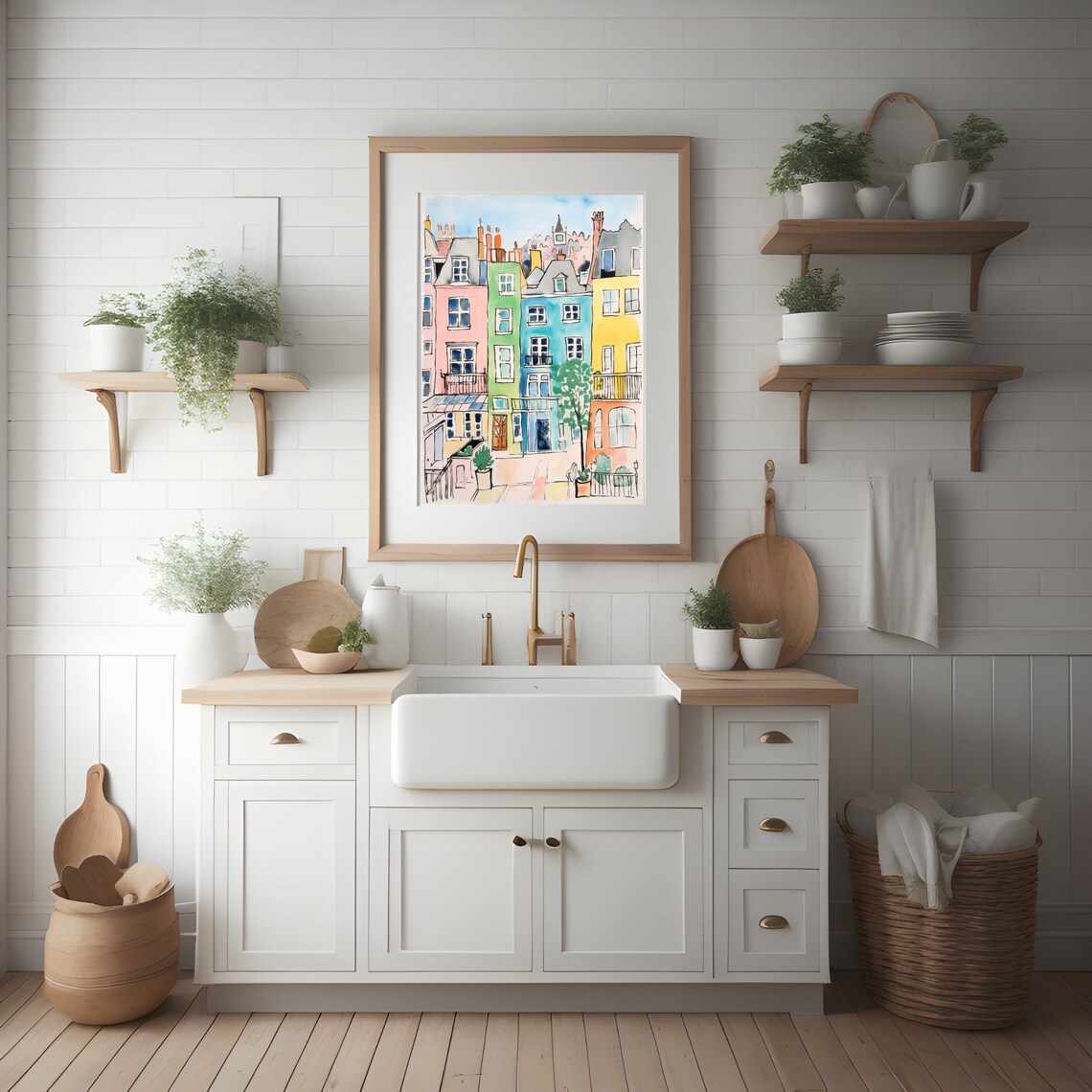 Colorful London Townhouses Cheerful Watercolor Architecture Poster - Image 3