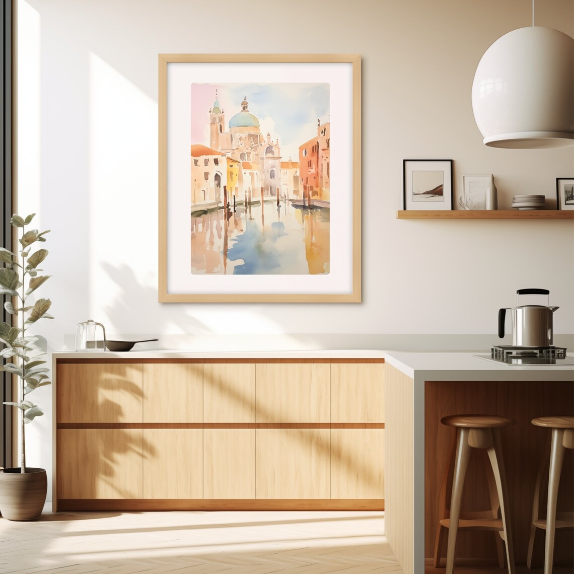 Venice Canal with Grand Domed Church Reflection Watercolor Poster - Image 3