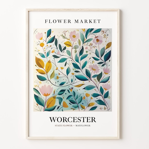 Worcester Mayflower Pastel Garden Botanical Flower Market Poster