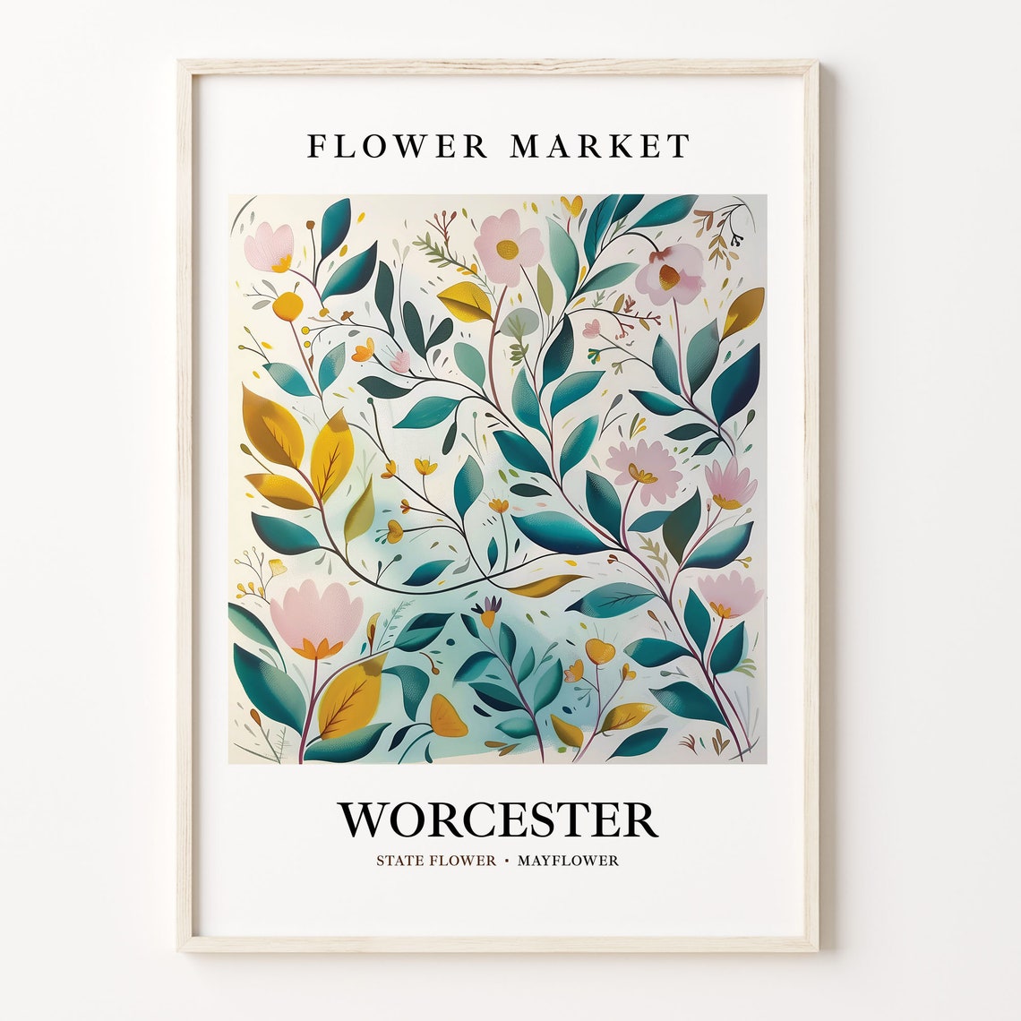 Worcester Mayflower Pastel Garden Botanical Flower Market Poster