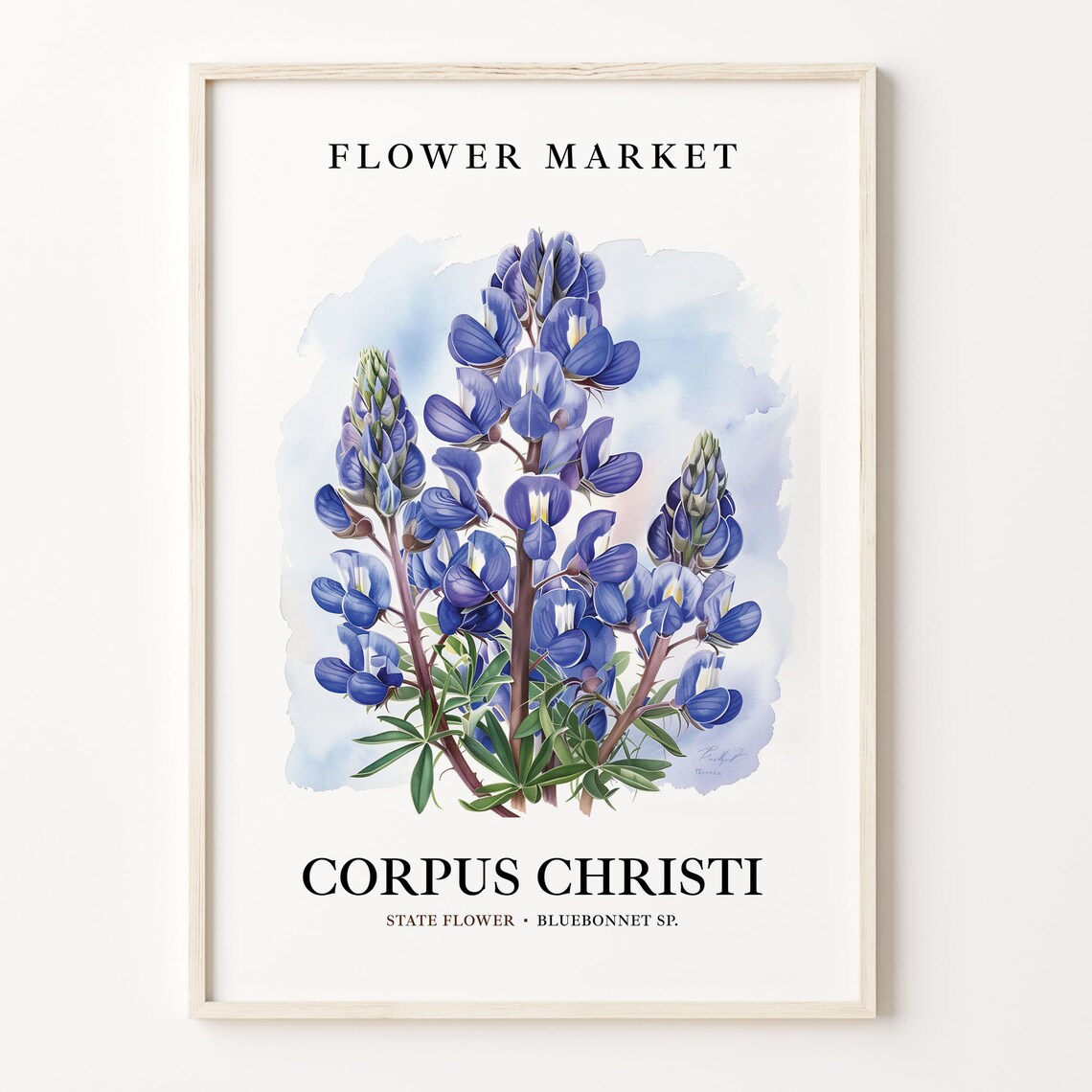 Corpus Christi Texas Bluebonnet Botanical Market Lovely Antique Poster
