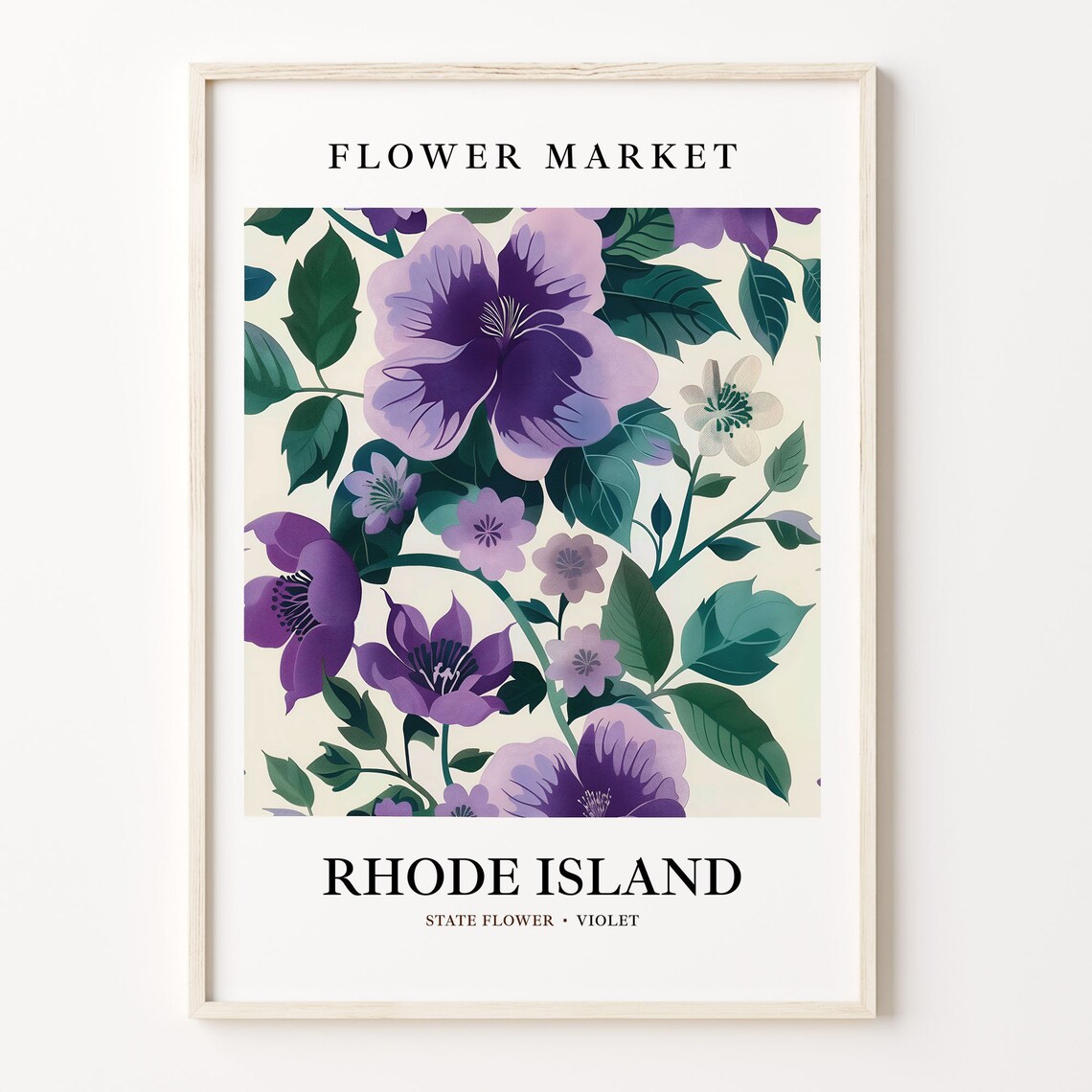 Rhode Island Purple Violet Flower Market Vintage Botanical Poster