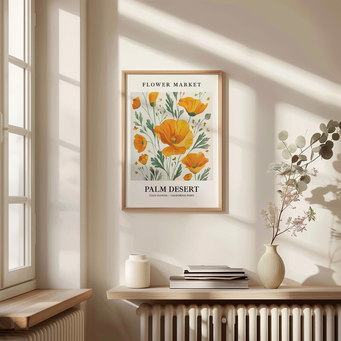 Palm Desert California Poppy Golden Botanical Flower Market Poster - Image 3