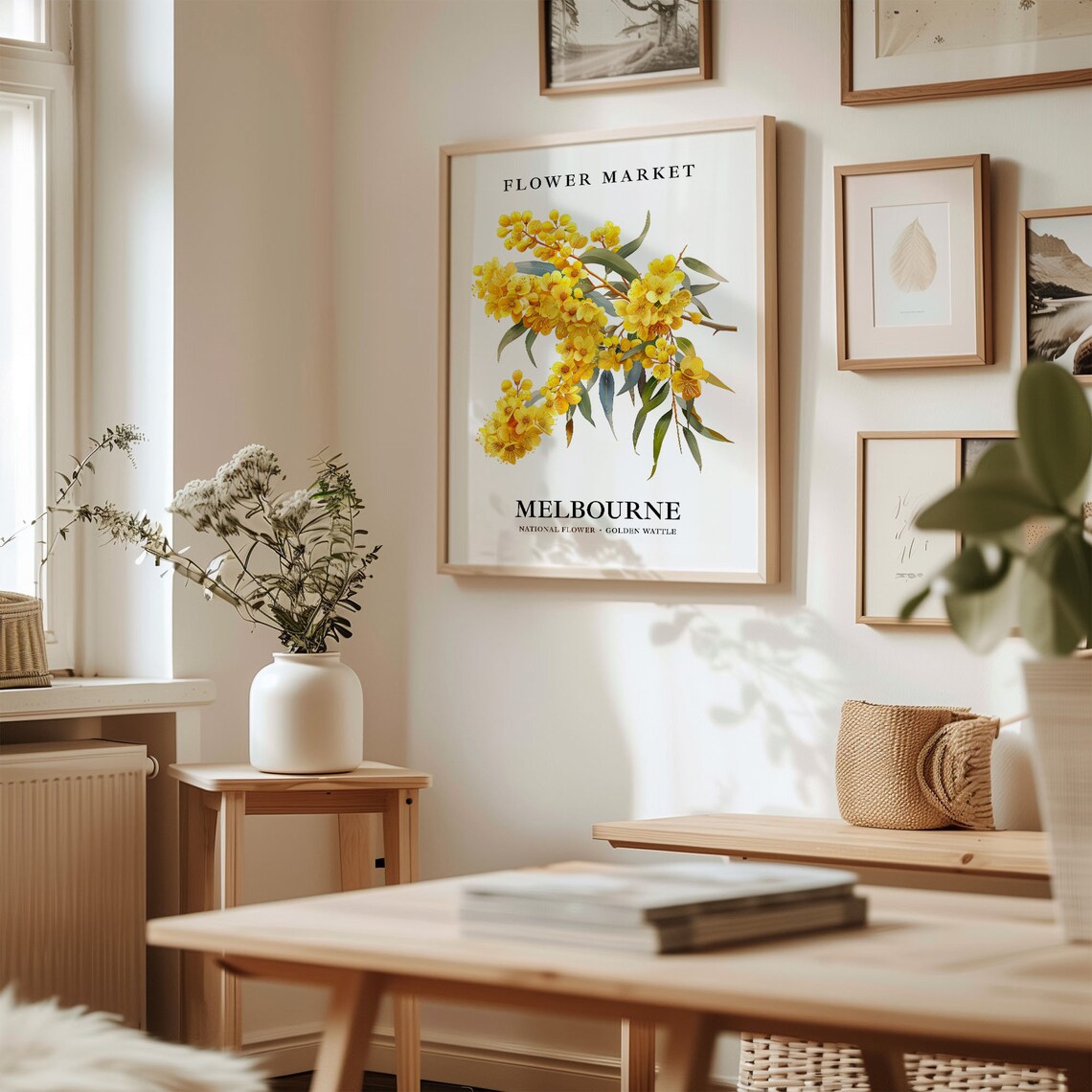 Melbourne Golden Wattle Flower Market Botanical Watercolor Art Poster - Image 2