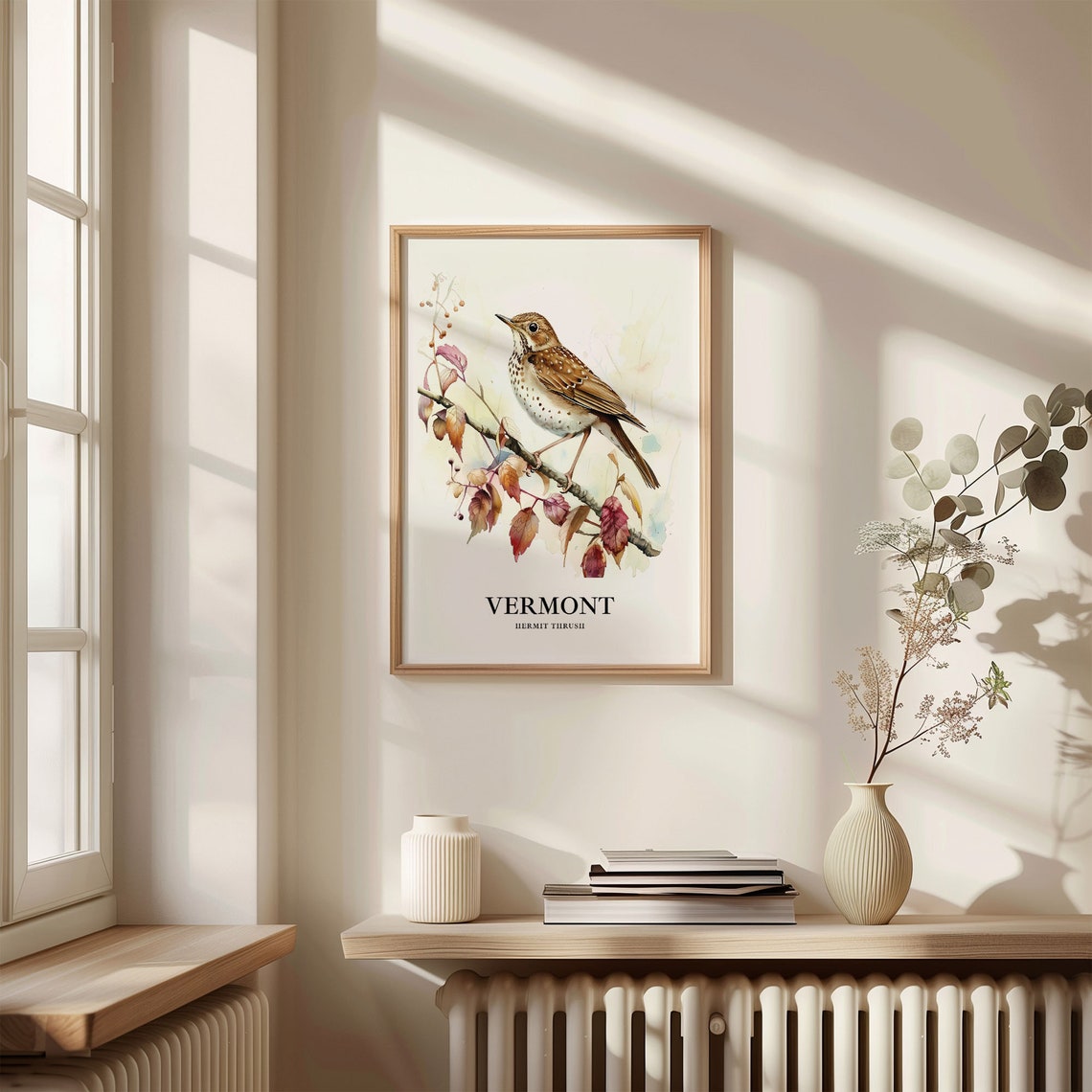 Charming Vermont Hermit Thrush Watercolor Bird Illustration Poster - Image 3