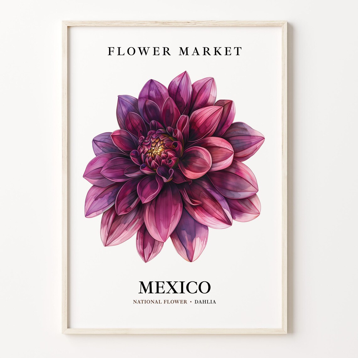 Dahlia Neutral Botanical Art Print, 1960s Mexico