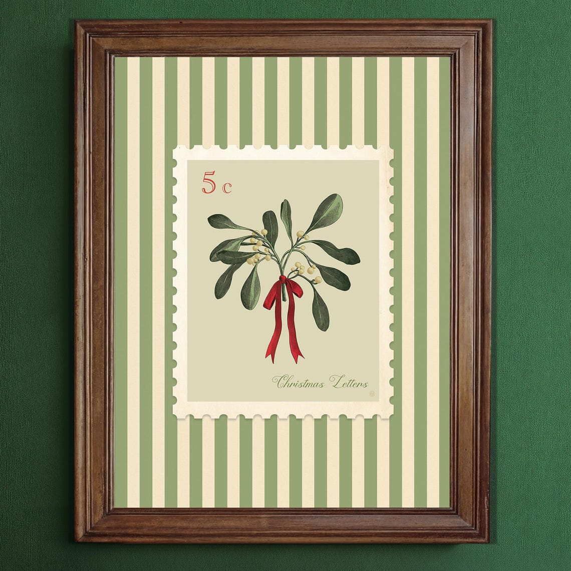 Christmas Letters Mistletoe Vintage Stamp Green Holiday Art Poster