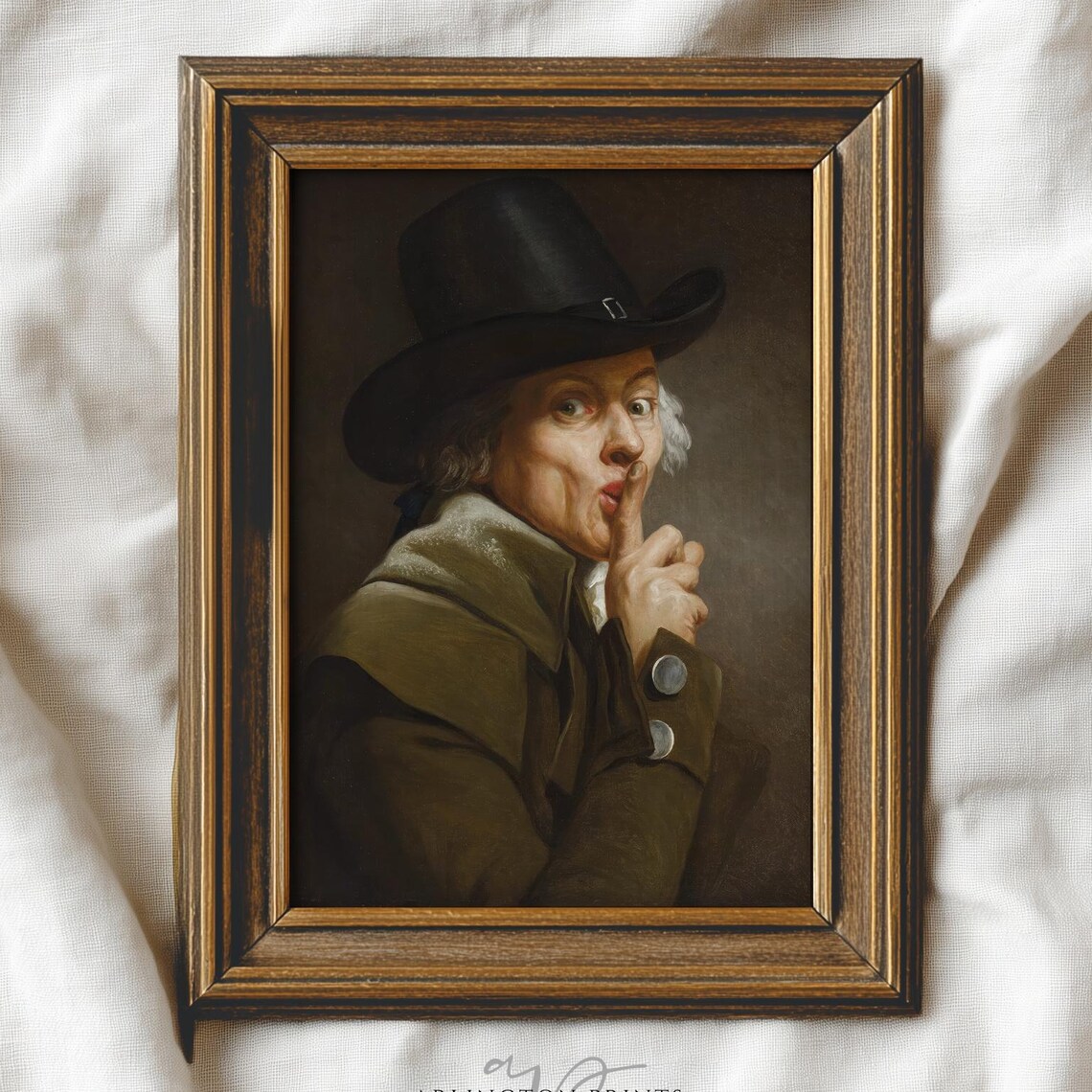 Vintage Gentleman Top Hat Shush Portrait Antique Funny Art Poster