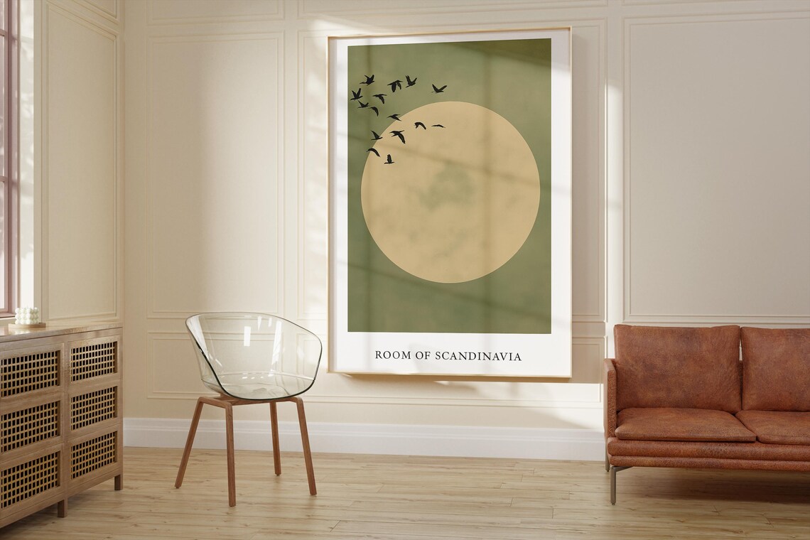 Japandi Wall Art, Minimalistic Abstract Sky Birds - Image 2