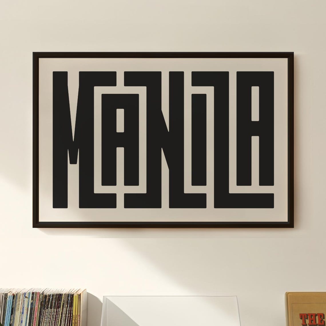 Striking Bold Manila Typography Minimalist Black and Cream Wall Art