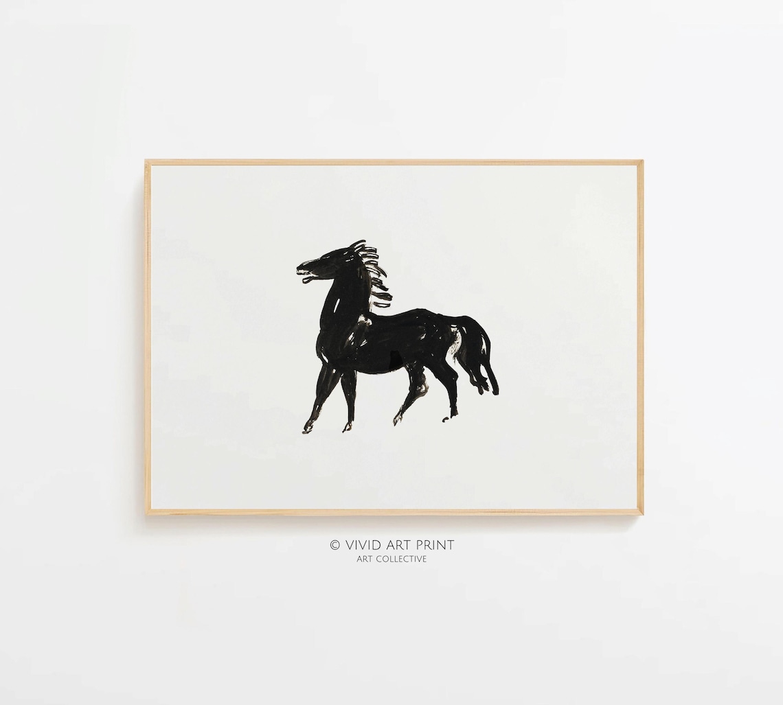 Vintage Horse Ink Drawing, Minimalist Abstract Art